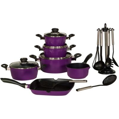 Conjunto de panelas de alumínio KRÜGER - 17 peças, Roxo, Antiaderente Conjunto de panelas de alumínio KRÜGER - 17 peças, Roxo, Antiaderente