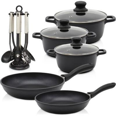 KRÜGER Aluminium Antihaft Kochset - 15-tlg. - Schwarz - Kochgeschirr-Set KRÜGER Aluminium Antihaft Kochset - 15-tlg. - Schwarz - Kochgeschirr-Set