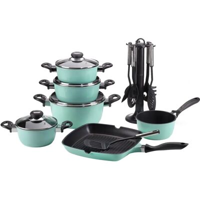 KRÜGER Aluminium Kochgeschirr-Set - 17-tlg, Mint, Antihaft, Mit Küchenhelfern KRÜGER Aluminium Kochgeschirr-Set - 17-tlg, Mint, Antihaft, Mit Küchenhelfern