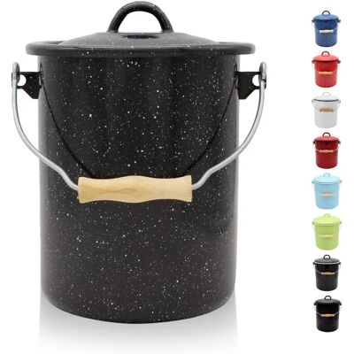 Poubelle en émail KRÜGER avec couvercle - Rond, 3L, Noir - Publicité Poubelle en émail KRÜGER avec couvercle - Rond, 3L, Noir - Publicité