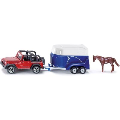 Siku Jeep Wrangler met Böckmann paardenaanhanger (1651) Siku Jeep Wrangler met Böckmann paardenaanhanger (1651)