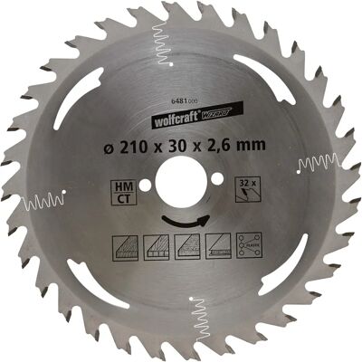 Wolfcraft 6481000 Hartmetall Cirkelkreissägeblatt - 210 mm, 32 Zähne, Langlebig Wolfcraft 6481000 Hartmetall Cirkelkreissägeblatt - 210 mm, 32 Zähne, Langlebig