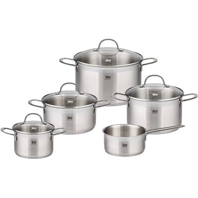 Set di Pentole in Acciaio Inox ELO - 5 Pezzi - Compatibile Induzione Set di Pentole in Acciaio Inox ELO - 5 Pezzi - Compatibile Induzione