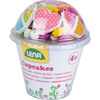 Lena - Set di perline in legno a forma di cupcake - Rosa Giocattolo fai da te Lena - Set di perline in legno a forma di cupcake - Rosa Giocattolo fai da te