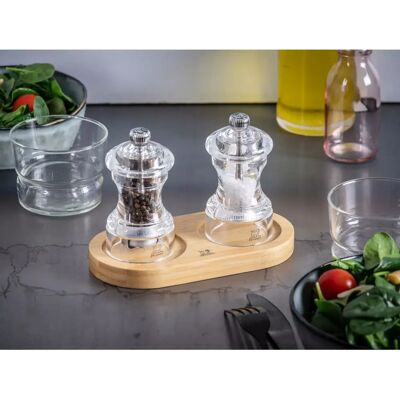 Peugeot Linea Salt & Pepper Mill Bamboo Tray - Salt & Pepper Mill Peugeot Linea Salt & Pepper Mill Bamboo Tray - Salt & Pepper Mill