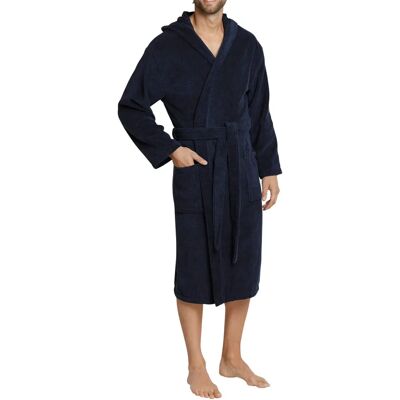 SCHIESSER Essentials Navy Blue Cotton Bathrobe - Bathrobe SCHIESSER Essentials Navy Blue Cotton Bathrobe - Bathrobe