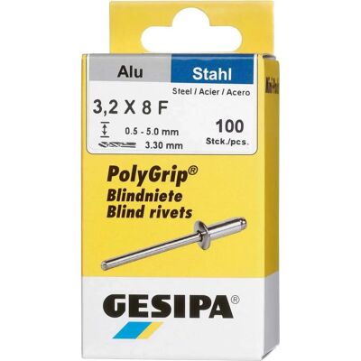 Gesipa PolyGrip Blind Rivet - 3.2mm x 8mm Aluminum/Steel - 100 pcs Gesipa PolyGrip Blind Rivet - 3.2mm x 8mm Aluminum/Steel - 100 pcs