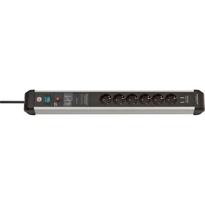 Brennenstuhl Strømskinne - 3m, 6 uttak, svart & sølv - Power Strip Brennenstuhl Strømskinne - 3m, 6 uttak, svart & sølv - Power Strip
