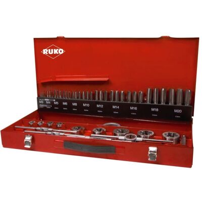 Ruko - Set di utensili per filettatura - 54 pezzi in acciaio rapido Ruko - Set di utensili per filettatura - 54 pezzi in acciaio rapido