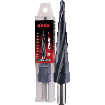 RUKO Punta UltimateCut - Broca escalonada 8 pasos, 6-20mm, HSS, Acero, Aluminio RUKO Punta UltimateCut - Broca escalonada 8 pasos, 6-20mm, HSS, Acero, Aluminio