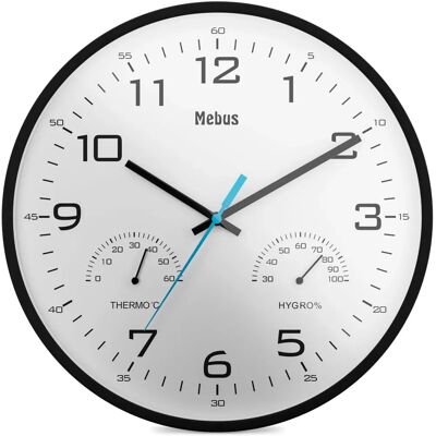 MEBUS Modern Kvarts Väggklocka med Termometer och Hygrometer - 30cm MEBUS Modern Kvarts Väggklocka med Termometer och Hygrometer - 30cm