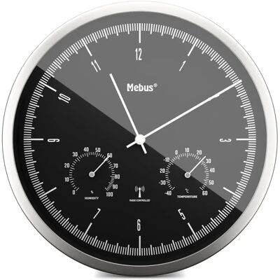 Mebus 19777 Silver Wall Clock - Radio-controlled, Silent Movement Mebus 19777 Silver Wall Clock - Radio-controlled, Silent Movement
