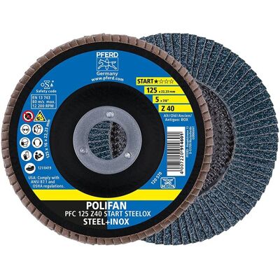 PFERD Polifan-z-doos - Fächerscheibe 125mm Z40 Staal 10 stuks PFERD Polifan-z-doos - Fächerscheibe 125mm Z40 Staal 10 stuks