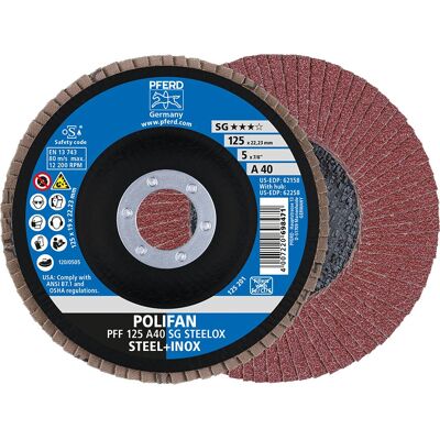 Accessori per smerigliatrice PFERD 67604125 - Disco lamellare 125mm, Grana 40, Modello Dritto Accessori per smerigliatrice PFERD 67604125 - Disco lamellare 125mm, Grana 40, Modello Dritto