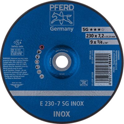 PFERD E 230-7 SG INOX - Disco abrasivo, 230 mm, acciaio inossidabile PFERD E 230-7 SG INOX - Disco abrasivo, 230 mm, acciaio inossidabile