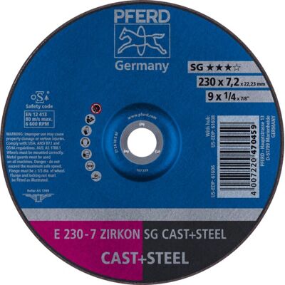 PFERD E 230-7 Zirkonkorund Schleifscheibe - Gießerei Stahl 230mm PFERD E 230-7 Zirkonkorund Schleifscheibe - Gießerei Stahl 230mm