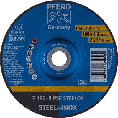 PFERD E 180-8 PSF Schleifscheibe für Stahl/ rostfrei, 180mm PFERD E 180-8 PSF Schleifscheibe für Stahl/ rostfrei, 180mm