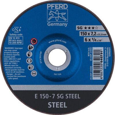 Disco abrasivo PFERD E 150-7 SG Acciaio - 150mm, 10 pz Disco abrasivo PFERD E 150-7 SG Acciaio - 150mm, 10 pz