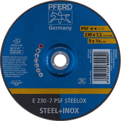 Disque à ébarber PFERD E 230-7 PSF STEELOX - Acier & Inox Disque à ébarber PFERD E 230-7 PSF STEELOX - Acier & Inox