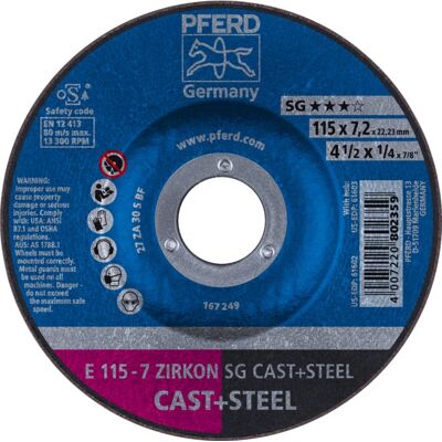 PFERD 62211747 E 115-7 ZIRKON SG CAST+STEEL Schleifscheibe PFERD 62211747 E 115-7 ZIRKON SG CAST+STEEL Schleifscheibe