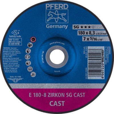 PFERD E 180-8 ZIRKON SG CAST - Schleifscheibe für Gusseisen & Sphäroguss PFERD E 180-8 ZIRKON SG CAST - Schleifscheibe für Gusseisen & Sphäroguss