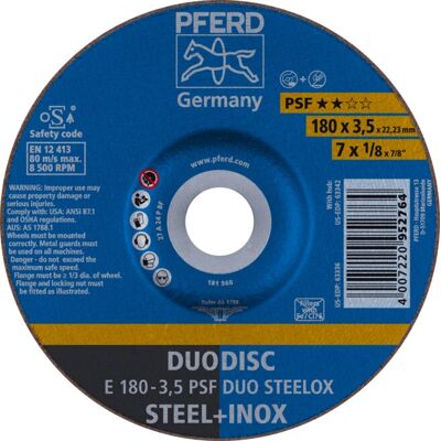 PFERD E 180-3,5 PSF DUO STEELOX Winkelschleifer-Zubehör - Stahl, Edelstahl, Schleifen PFERD E 180-3,5 PSF DUO STEELOX Winkelschleifer-Zubehör - Stahl, Edelstahl, Schleifen