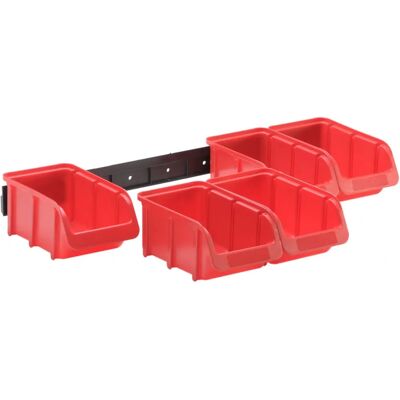 Zestaw do Magazynowania Hünersdorff - 5 Czerwonych Pudełek i 1 Plastikowa Szyna Zestaw do Magazynowania Hünersdorff - 5 Czerwonych Pudełek i 1 Plastikowa Szyna