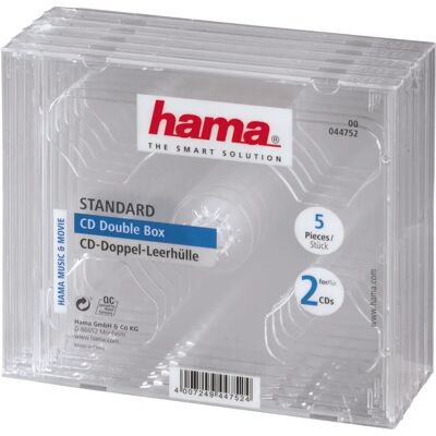Hama - Caixa dupla para CD - Pack de 5 - Transparente - Armazenamento para 2 CDs Hama - Caixa dupla para CD - Pack de 5 - Transparente - Armazenamento para 2 CDs