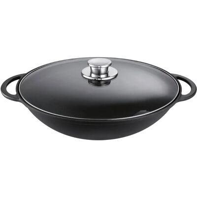 Schulte-Ufer Rustika Großer Gusseisen Wok mit Glasdeckel - Wok Schulte-Ufer Rustika Großer Gusseisen Wok mit Glasdeckel - Wok