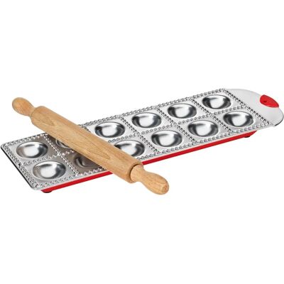 Küchenprofi Ravioli Form - Aluminium, Trärulle, För 12 Ravioli Küchenprofi Ravioli Form - Aluminium, Trärulle, För 12 Ravioli