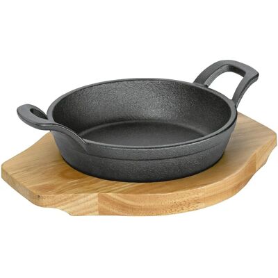 Poêle de service en fonte Kuchenprofi avec support en bois - 24x18,5x5,5cm Poêle de service en fonte Kuchenprofi avec support en bois - 24x18,5x5,5cm