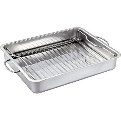 Plat à rôtir en acier inoxydable Kuchenprofi avec grille amovible - 40 x 31,5 x 6,5 cm Plat à rôtir en acier inoxydable Kuchenprofi avec grille amovible - 40 x 31,5 x 6,5 cm