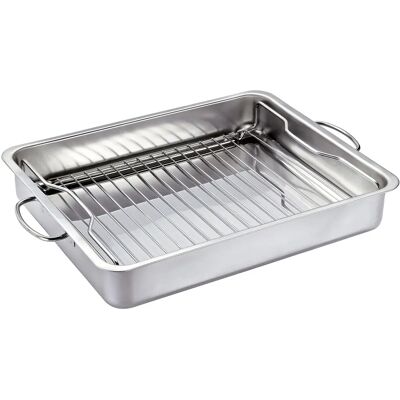 Plat à rôtir en acier inoxydable Kuchenprofi avec grille amovible - 40 x 31,5 x 6,5 cm Plat à rôtir en acier inoxydable Kuchenprofi avec grille amovible - 40 x 31,5 x 6,5 cm