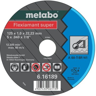 Metabo Flexiarapid Super - 125 x 1,0 x 22,23 mm Disque - Acier & Inox - Publicité Metabo Flexiarapid Super - 125 x 1,0 x 22,23 mm Disque - Acier & Inox - Publicité