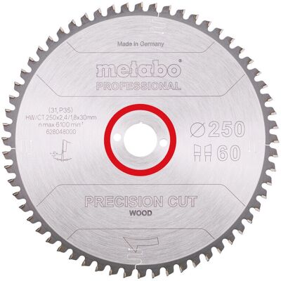 Metabo Kreissägeblatt - Präzisionsschnitt Holz - 250mm, Z60, 628048000 Metabo Kreissägeblatt - Präzisionsschnitt Holz - 250mm, Z60, 628048000