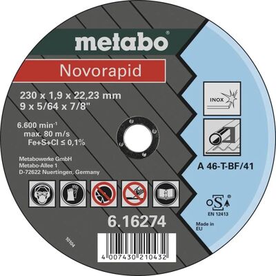 Metabo Novorapid 230x1,9x22,23 mm skivor för rostfritt stål - TF 41 Metabo Novorapid 230x1,9x22,23 mm skivor för rostfritt stål - TF 41