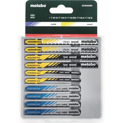 Conjunto de 10 lâminas de serra de calar Metabo 623600000 - Para madeira, metal, plástico Conjunto de 10 lâminas de serra de calar Metabo 623600000 - Para madeira, metal, plástico