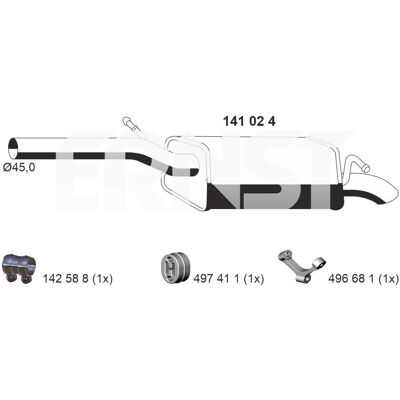 ERNST VW Caddy Silențios - 1,145mm Lungime - Piesă de evacuare ERNST VW Caddy Silențios - 1,145mm Lungime - Piesă de evacuare