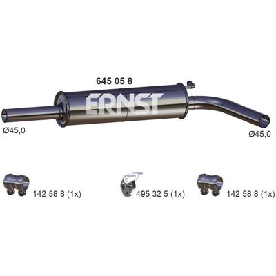 ERNST 645058 Middenschalldemper - Volkswagen, Seat, Skoda ERNST 645058 Middenschalldemper - Volkswagen, Seat, Skoda