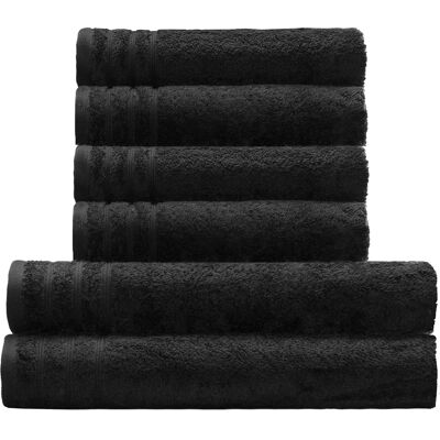 KLEINE WOLKE Royal - Schwarzes Baumwoll-Handtuch-Set, 6-teil KLEINE WOLKE Royal - Schwarzes Baumwoll-Handtuch-Set, 6-teil