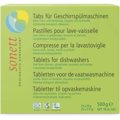 Tablety do myčky Sonett - Biologicky rozložitelné, 25x20g Tablety do myčky Sonett - Biologicky rozložitelné, 25x20g
