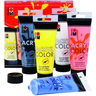 Colori acrilici Marabu - Nero, Blu, Rosso, Bianco, Giallo - Arte e Craft Colori acrilici Marabu - Nero, Blu, Rosso, Bianco, Giallo - Arte e Craft