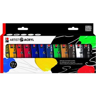 Zestaw farb akrylowych Marabu - 12x22ml Kolory Różne - Zestaw Akryli Zestaw farb akrylowych Marabu - 12x22ml Kolory Różne - Zestaw Akryli