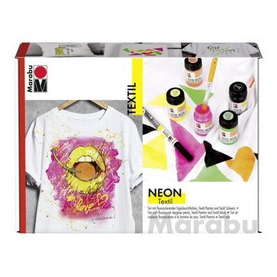 Marabu Neon Textilfarbe - Neon, Schwarz, 4 Farben, 60ml Marabu Neon Textilfarbe - Neon, Schwarz, 4 Farben, 60ml