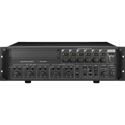 Amplificateur Monacor PA-6600 - 6 Zones, 600W, Noir Amplificateur Monacor PA-6600 - 6 Zones, 600W, Noir