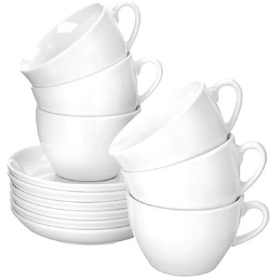 Esmeyer Kaffeetassen-Set - 6 Weiße Cappuccino- und Untertassen Esmeyer Kaffeetassen-Set - 6 Weiße Cappuccino- und Untertassen