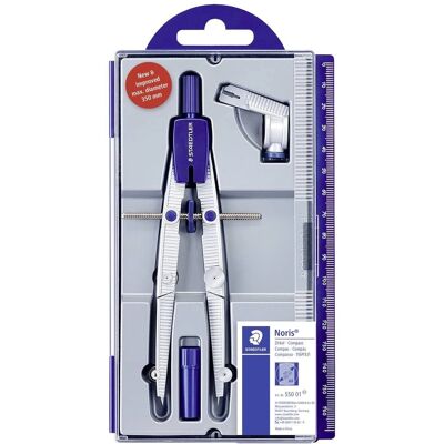 Compasso scolastico Staedtler Noris con ruota centrale, adattatore universale e scatola per le mine Compasso scolastico Staedtler Noris con ruota centrale, adattatore universale e scatola per le mine