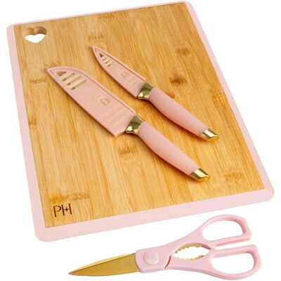 Paris Hilton Kitchen Knife Set - Santoku, Paring, Pink-Gold - Kitchen Knife Set Paris Hilton Kitchen Knife Set - Santoku, Paring, Pink-Gold - Kitchen Knife Set