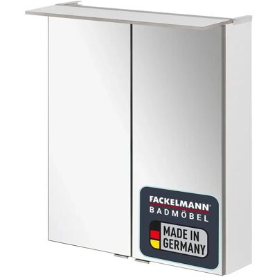 FACKELMANN Weiß LED Badspiegelschrank - 60 cm, 2 Türen, 2 Ablagen FACKELMANN Weiß LED Badspiegelschrank - 60 cm, 2 Türen, 2 Ablagen