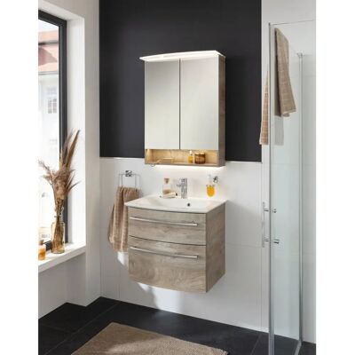 FACKELMANN B.Style Natur Eiche - Gerundeter Mineralguss-Waschtisch & Unterschrank FACKELMANN B.Style Natur Eiche - Gerundeter Mineralguss-Waschtisch & Unterschrank